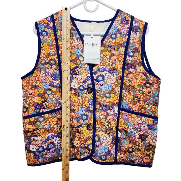 Floral Quilted Womens Vest With Button Closure & Pockets Size S - Picture 7 of 10